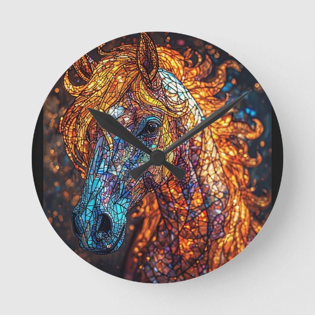 Stained Glass Horse Design Round Clock (Front)