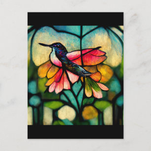 Stained glass hummingbird  postcard