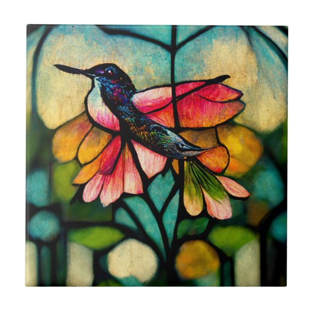 Stained glass hummingbird tile (Front)