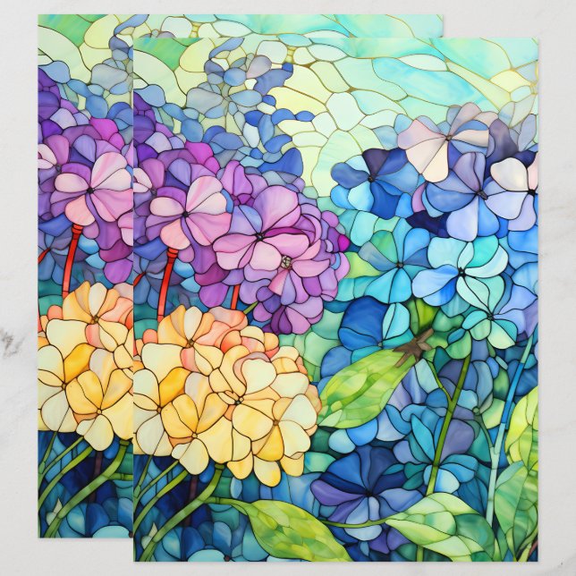 Stained Glass hydrangea flowers decoupage tissue  (Front/Back)
