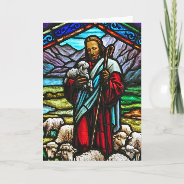 Stained glass image of Jesus greeting card (Front)