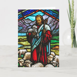 Stained glass image of Jesus greeting card