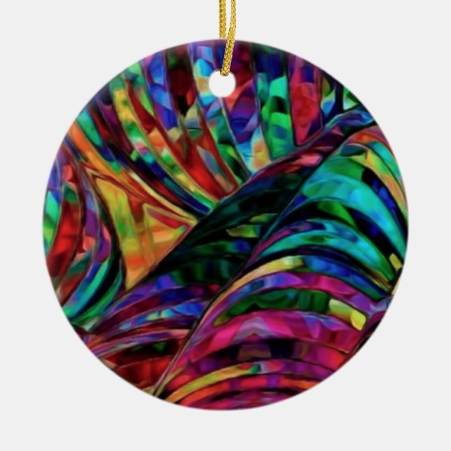 Stained Glass in Jewel Tones Abstract Art Ceramic Tree Decoration (Front)