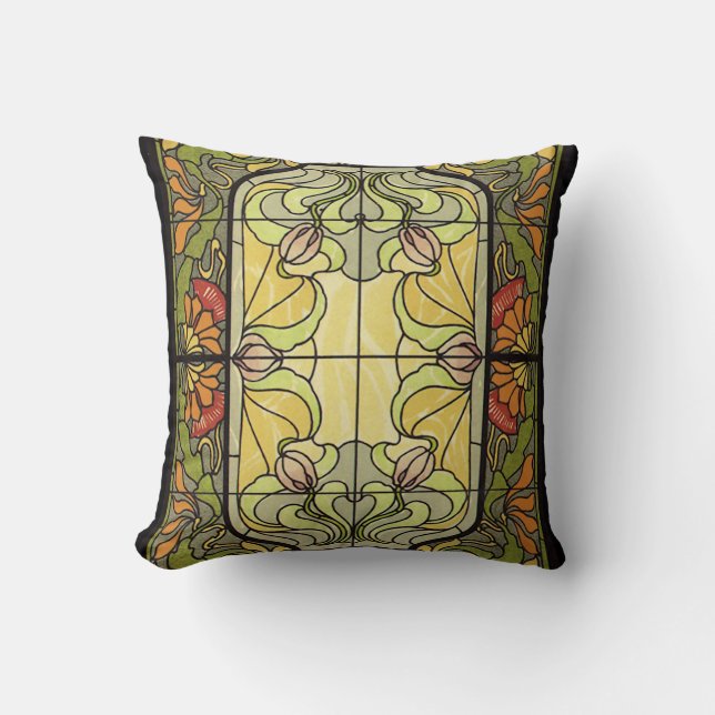 Stained Glass in Moss and Orange Cushion (Front)