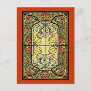 Stained Glass in Moss and Orange Postcard