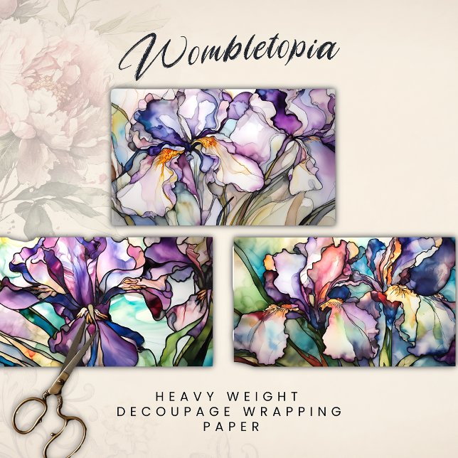 Stained Glass Iris Purple Heavy Weight Decoupage Wrapping Paper Sheet (Creator Uploaded)
