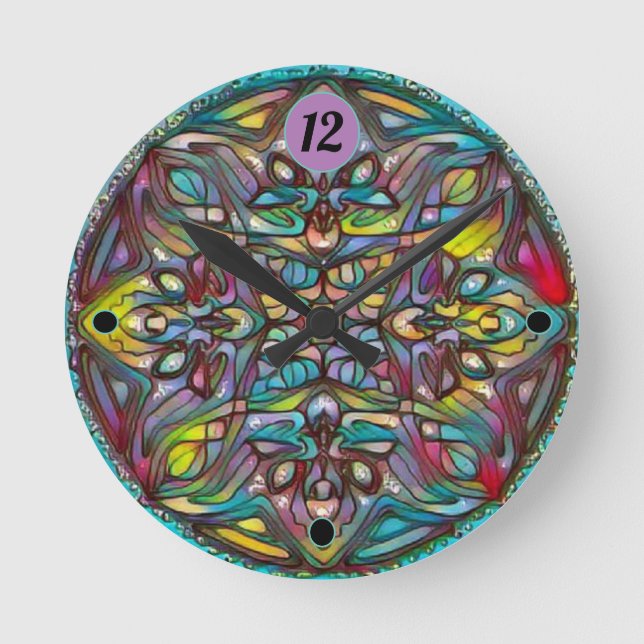 Stained Glass Iris Round Clock (Front)