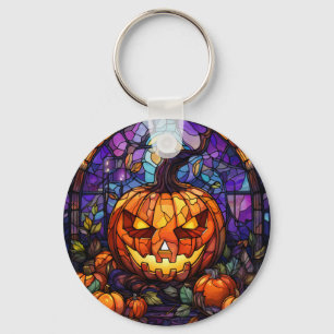 Stained Glass Jack-o'-Lantern: Spooky Elegance Key Ring