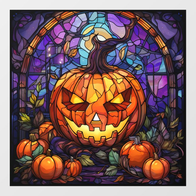Stained Glass Jack-o'-Lantern: Spooky Elegance Window Cling (Sheet)
