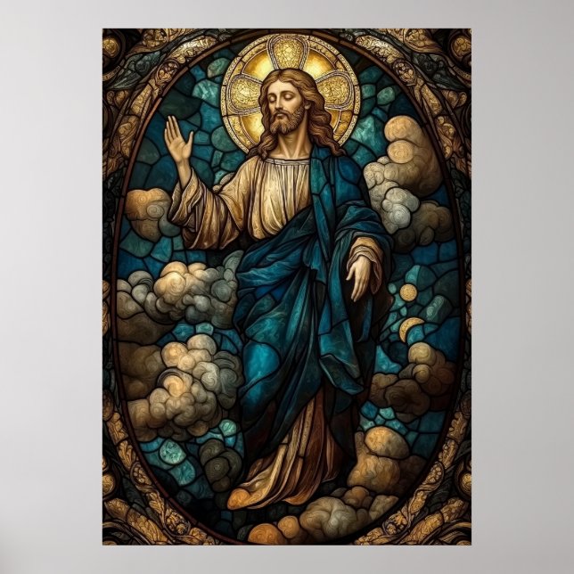 Stained Glass Jesus Art – Christian Poster (Front)