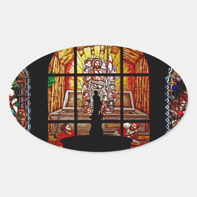 stained glass jesus oval sticker (Front)