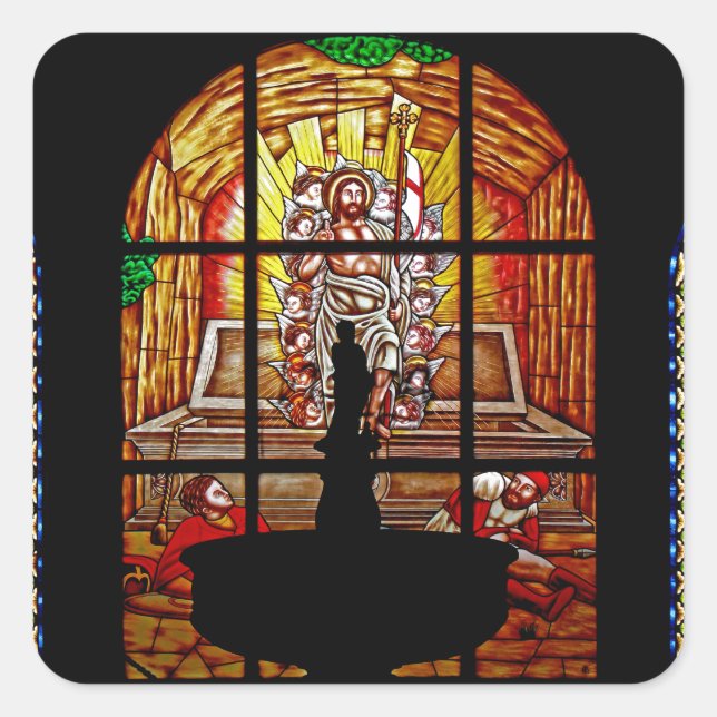 stained glass jesus square sticker (Front)
