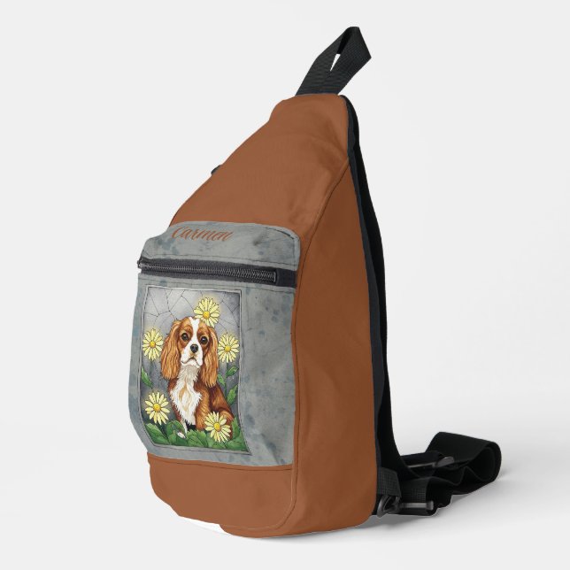 Stained Glass King Charles Spaniel Sling Bag (Right Corner)