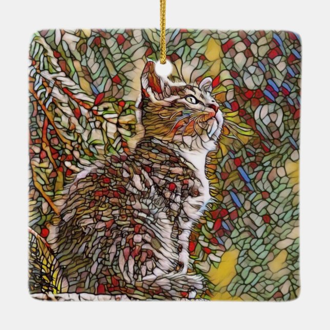 Stained Glass Kitten Ceramic Ornament (Back)