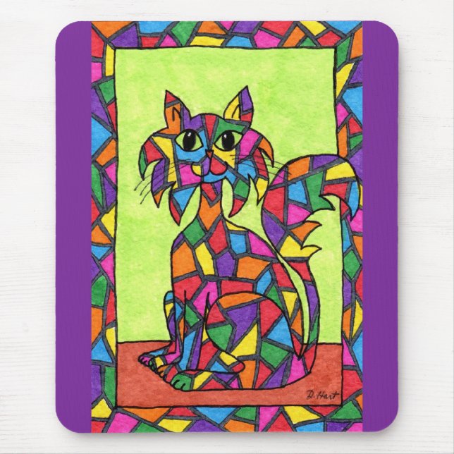 Stained Glass Kitty Mouse Mat (Front)