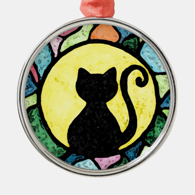 Stained Glass Kitty Watercolor ornament (Front)