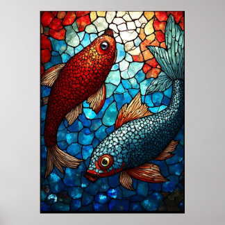 Stained Glass Koi Harmony Poster