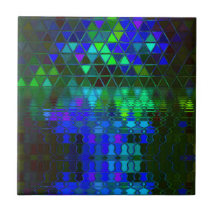 Stained Glass Lake Landscape Fantasy Blue Tile