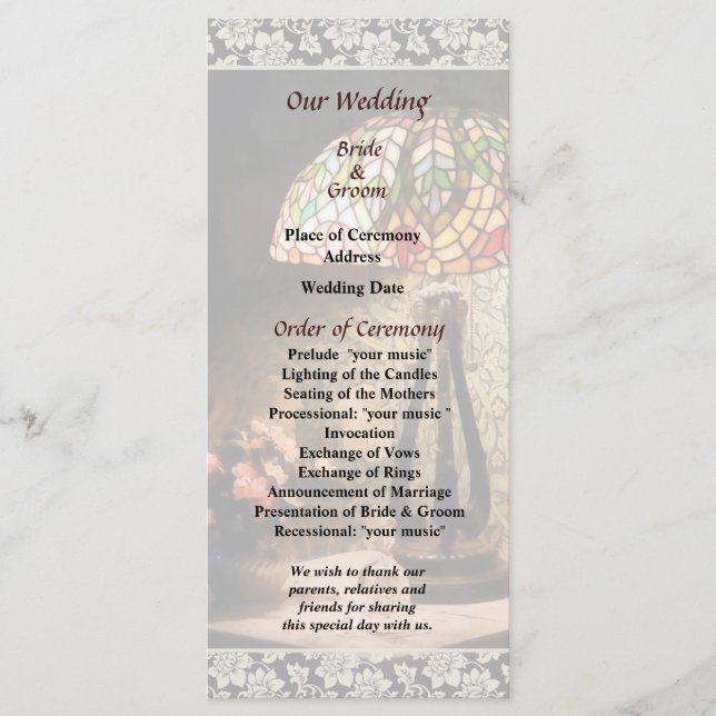 Stained Glass Lamp and Flowers Wedding Program Programme (Front)