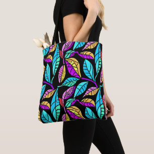 Stained Glass Leaves Design Tote Bag