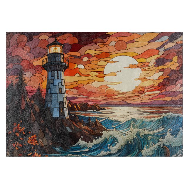 Stained Glass Lighthouse Cutting Board (Front)