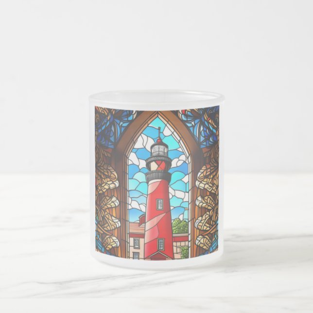 Stained glass lighthouse  frosted glass coffee mug (Center)