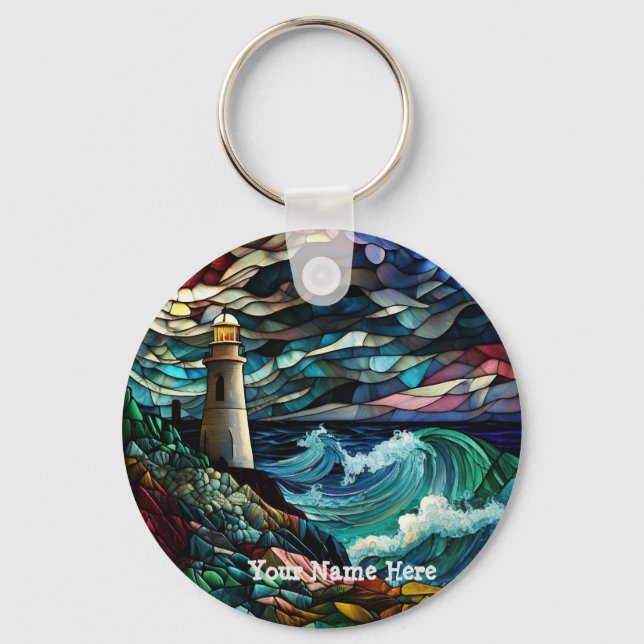 Stained Glass Lighthouse Key Ring (Front)