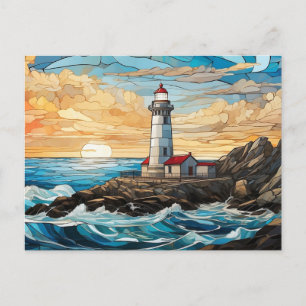 Stained Glass Lighthouse on the Rock Postcard