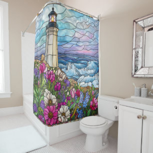 Stained Glass Lighthouse Shower Curtain