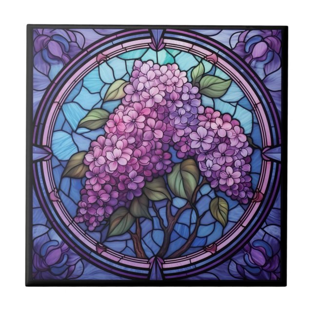 Stained Glass Lilac Blossoms Tile (Front)