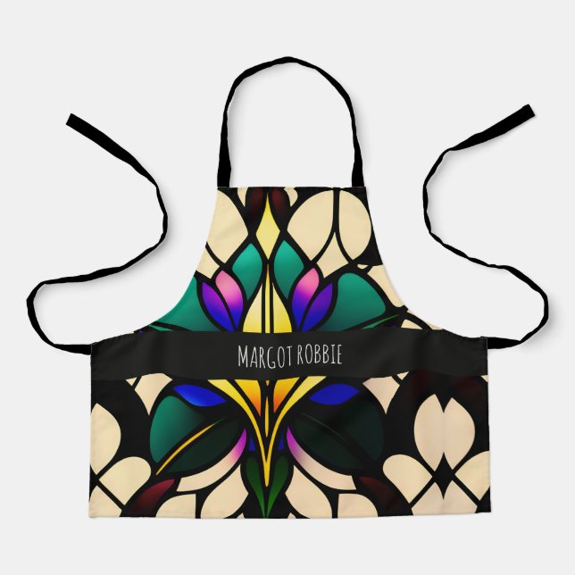 Stained glass lily Green Mosaic Pattern Apron (Front)