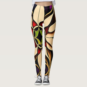 Stained glass lily Red Mosaic Pattern Leggings