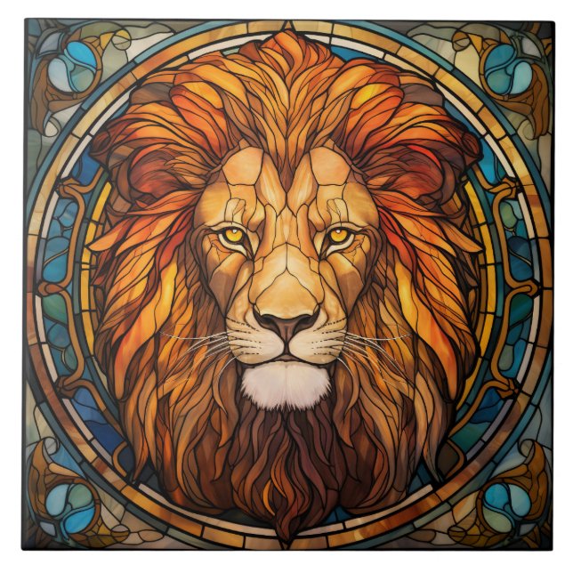 Stained Glass Lion Ceramic Tile (Front)