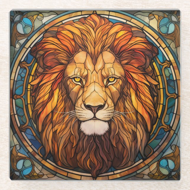 Stained Glass Lion Coaster (Front)