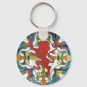 Stained Glass Lion Crest Key Ring