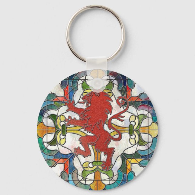 Stained Glass Lion Crest Key Ring (Front)