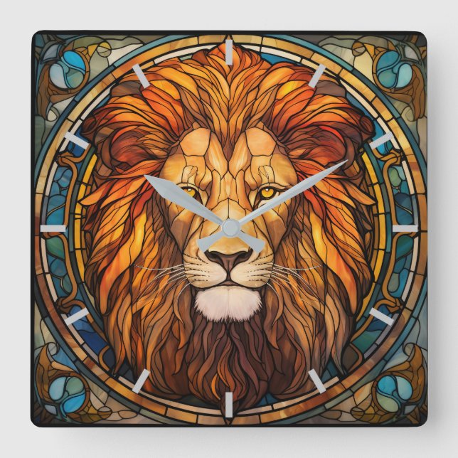 Stained Glass Lion Wall Clock (Front)