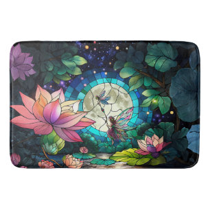 Stained Glass Little Fairy With Dragonfly Bath Mat