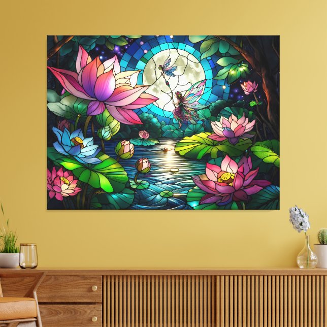Stained Glass Little Fairy With Dragonfly Canvas Print (Insitu(LivingRoom))