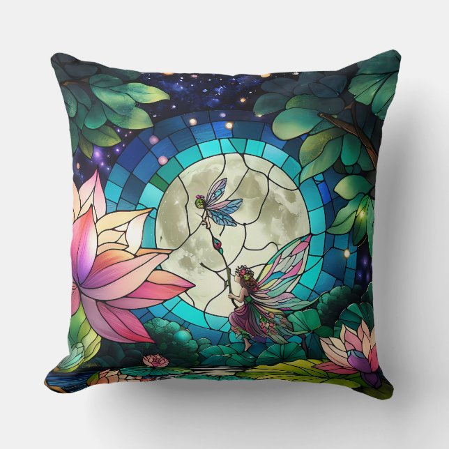 Stained Glass Little Fairy With Dragonfly Cushion (Front)