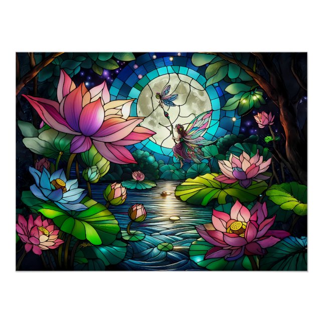 Stained Glass Little Fairy With Dragonfly Poster (Front)