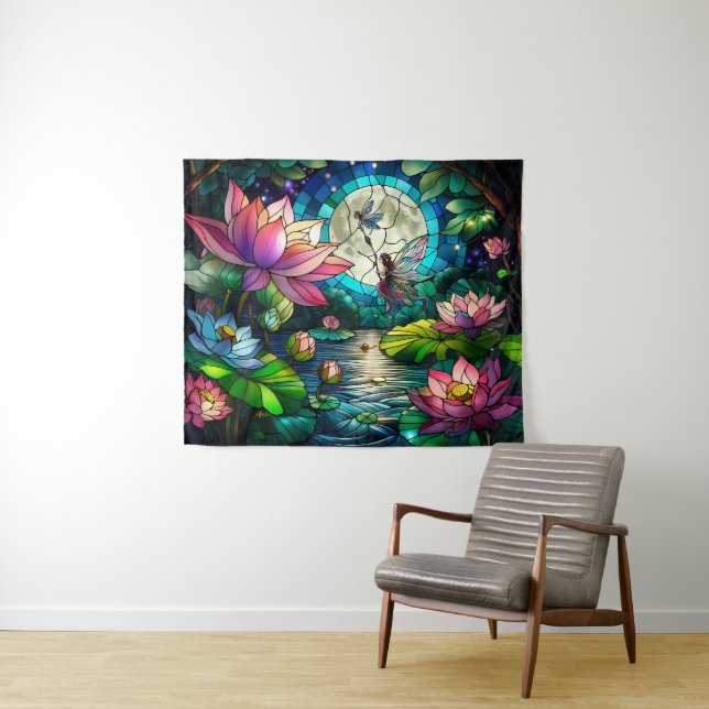 Stained Glass Little Fairy With Dragonfly Tapestry (In Situ (Horizontal))