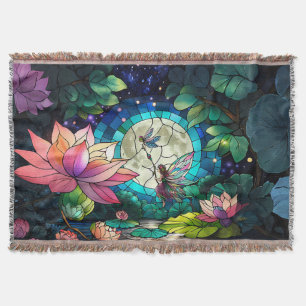 Stained Glass Little Fairy With Dragonfly Throw Blanket