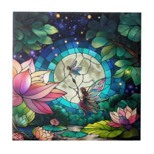 Stained Glass Little Fairy With Dragonfly Tile