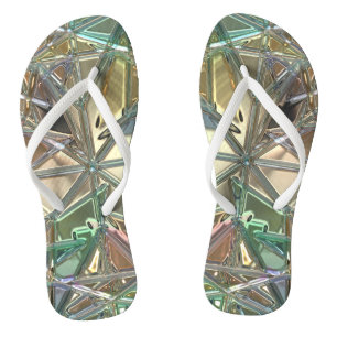 Stained glass look abstract pink gold teal flip flops