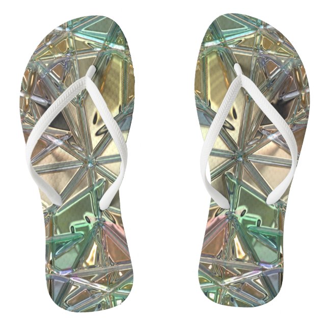 Stained glass look abstract pink gold teal flip flops (Footbed)