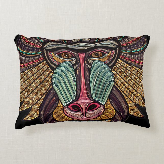Stained glass look baboon animal african art decorative cushion (Front)