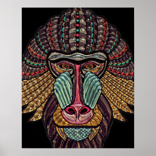 Stained glass look baboon animal african art poster