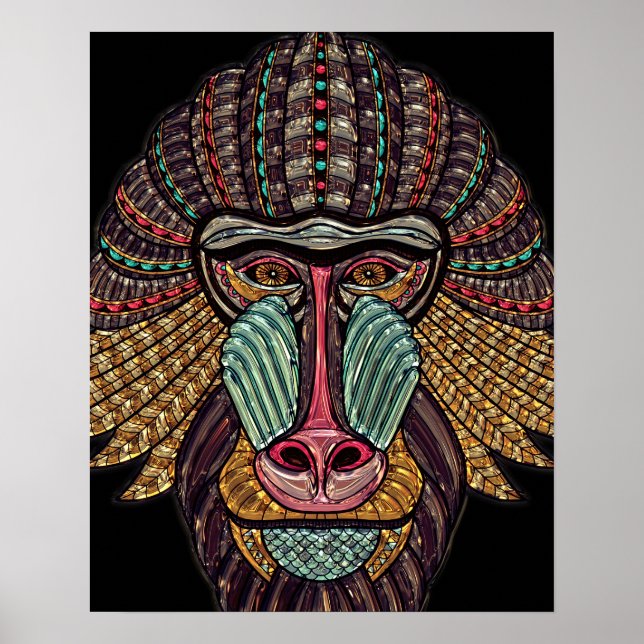 Stained glass look baboon animal african art poster (Front)
