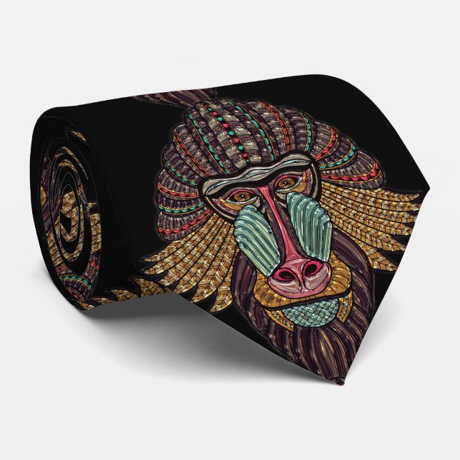 Stained glass look baboon animal african art tie (Rolled)